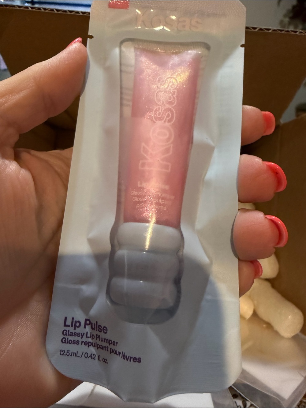 Kosas Lip Pulse Glassy Lip Plumper Shimmery Light Pink Aura Flare Full Size NEW